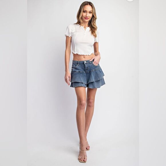 079. RUFFLE DENIM SKIRT WITH HIDDEN SHORTS! - Picture 7 of 14